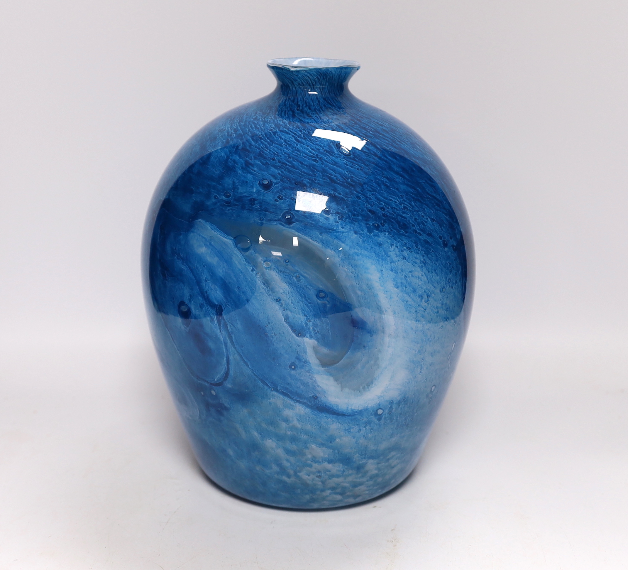 A blue Graystan glass vase, 1930's, signed to the base, 29cm high